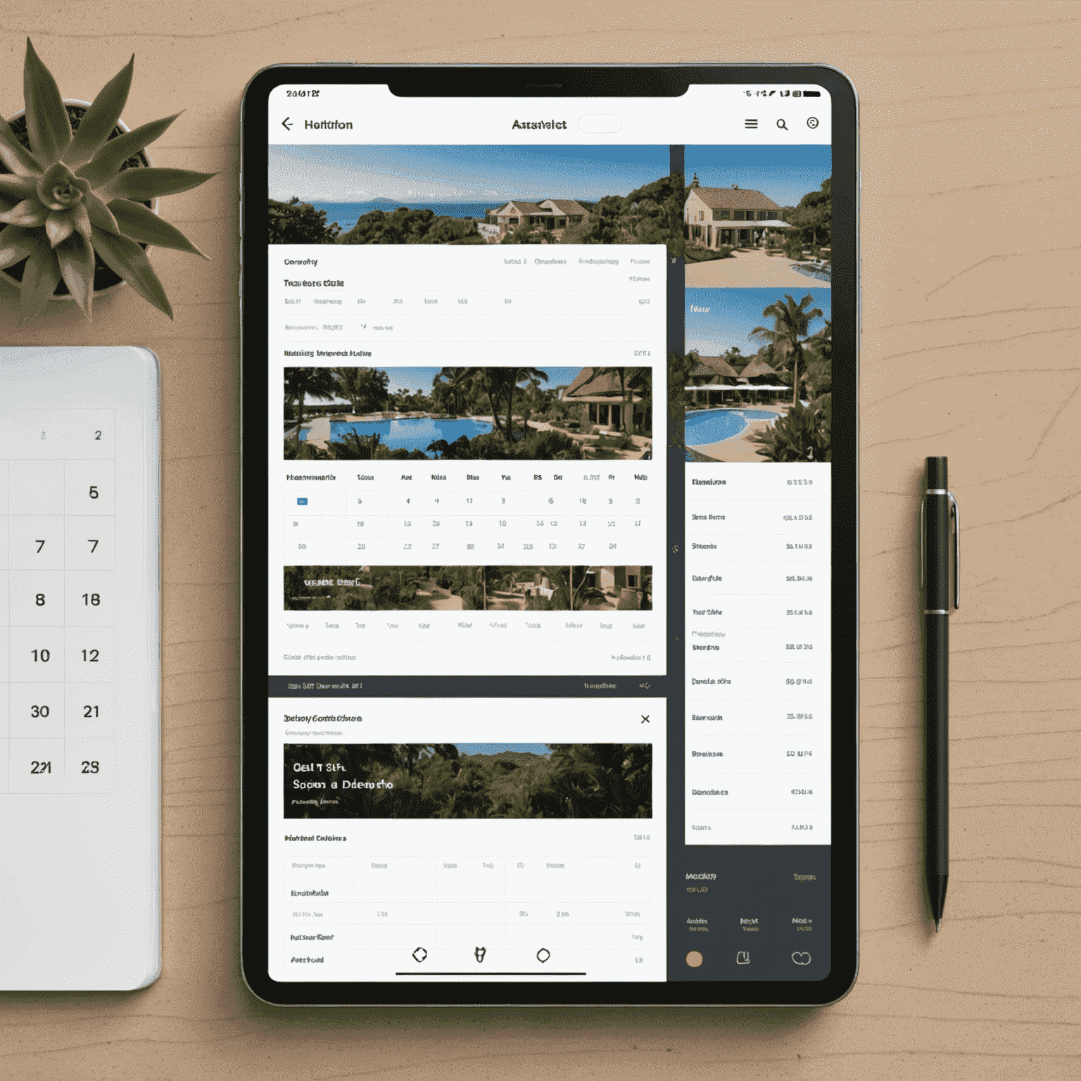 New booking interface showing a calendar view with room availability and guest details