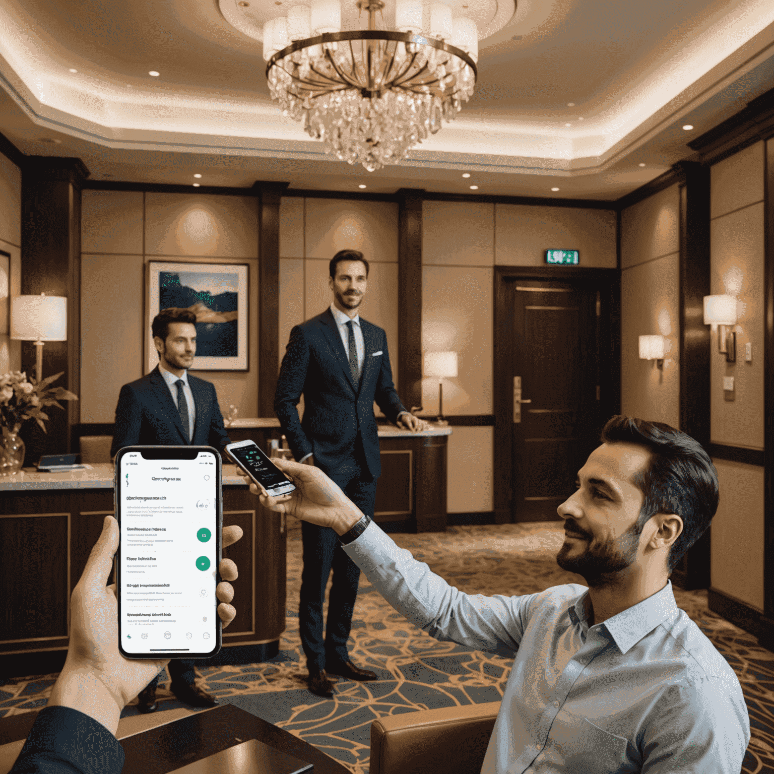 A visual representation of AI analyzing guest data to provide personalized recommendations in a hotel setting
