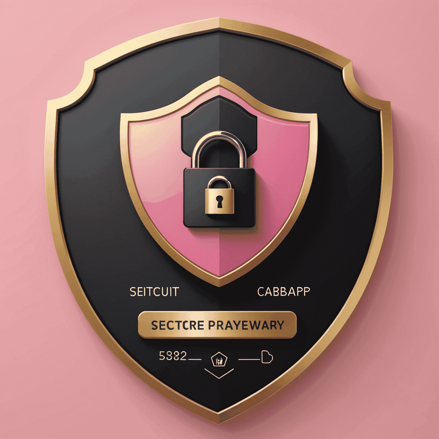 A secure payment gateway interface with various payment method icons, including credit cards, mobile payments, and cryptocurrencies. The design emphasizes security with a lock icon and a shield, using a pink and black color scheme.